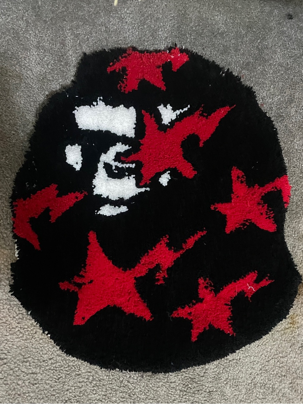 Black Rug with Red Stars and White Accent - Decorative Floor Mat